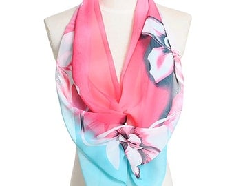 Womens Scarf, Red Scarf, Light Blue Scarf, Floral Print Scarf, Fashion Scarf, Chiffon Scarf, Voile Scarf, Cotton Scarf, Womans Scarf