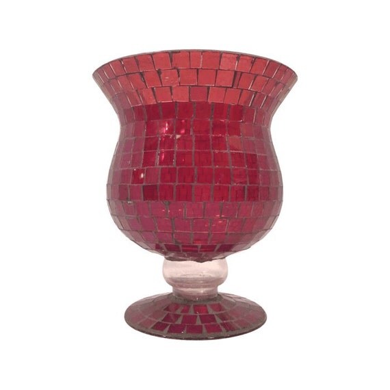 Red Footed Vase Large Mosaic Glass Candle Holder by PicasoVintage