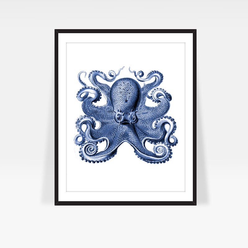 Octopus Print Navy Blue Octopus art Nautical by RetroArtPrints