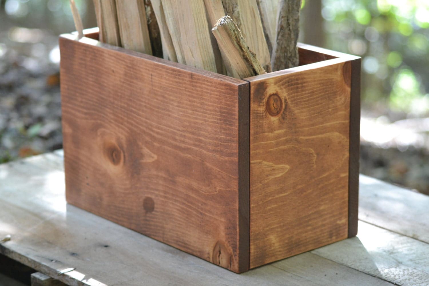 Kindling Box Large Wooden Storage Box Utility by BlueLineGarage