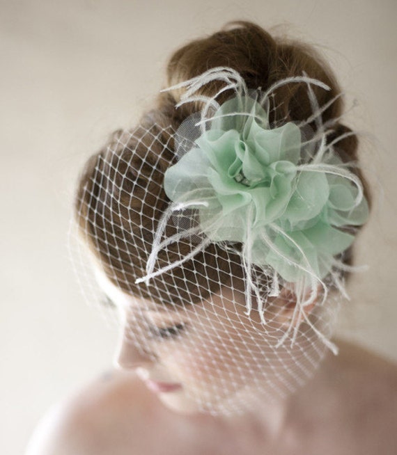 Silk Flower Birdcage Veil with Color Statement Birdcage Veil