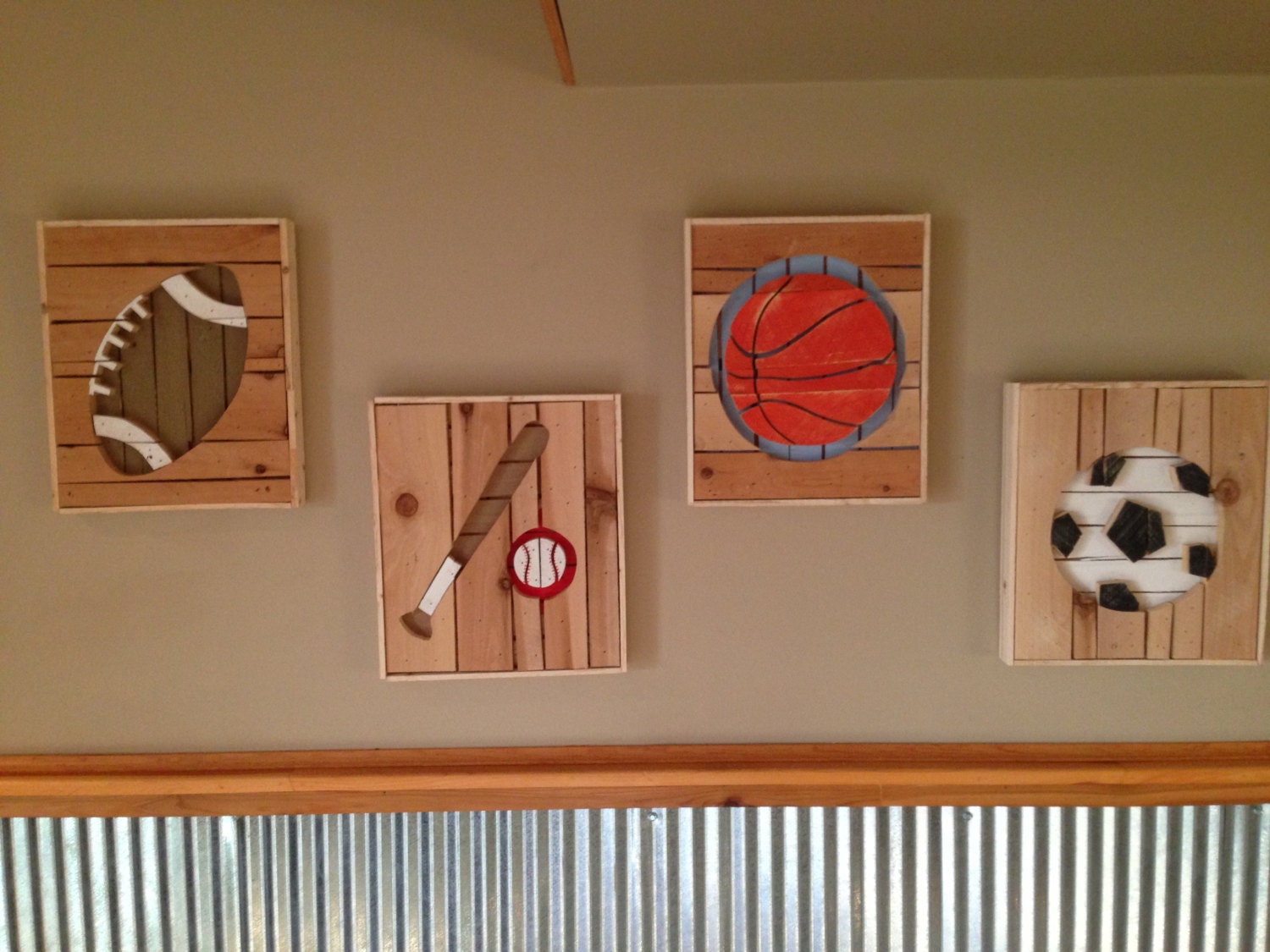 Set of 4 Wooden Sports Signs from Reclaimed Wood