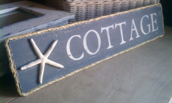 Coastal Decor Cottage Sign with Natural 5 finger Starfish Beach House Sign Lake House Sign Rustic