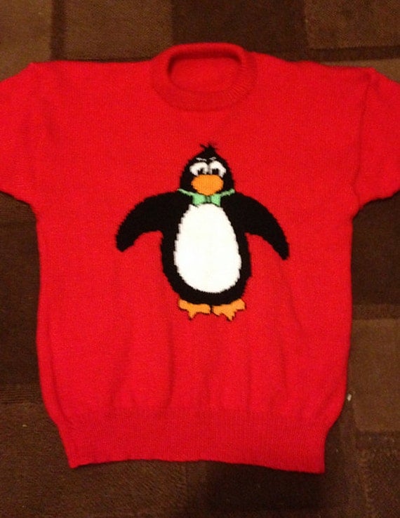 Childrens & Adults Christmas Penguin Front And Back Jumper / Sweater Knit...