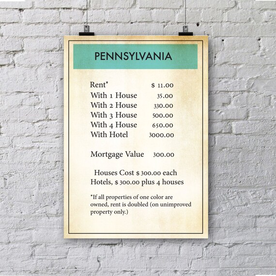 Monopoly inspired Pennsylvania State Poster Board by NaraProject