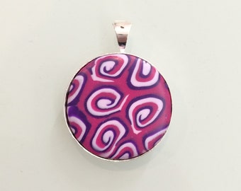Round Pendant with Hand Sculpted Polymer Clay