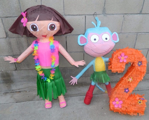 Hawaiian Boots or Dora PiÃ±ata. Luau Dora or Boots PiÃ±ata