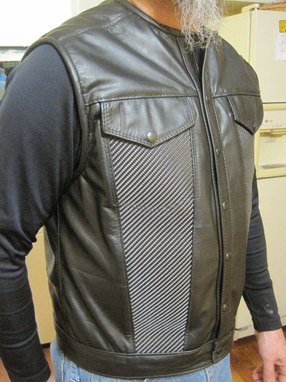 Leather DenimStyle Sleeveless Jacket Vest w/ Kevlar panels. 3