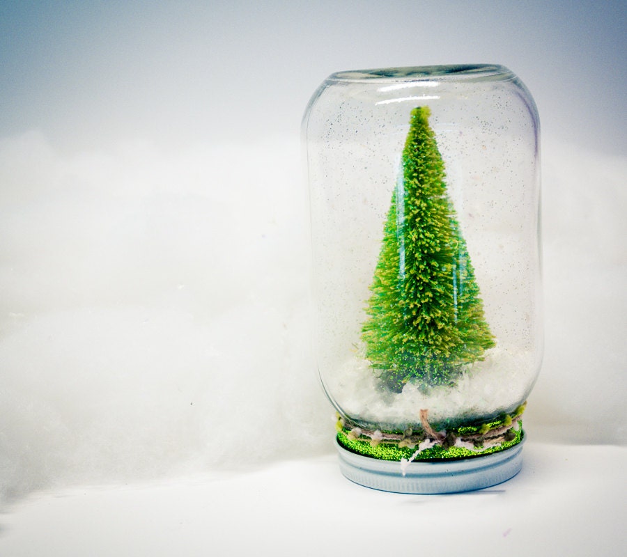 Bright Green Glitter Tree Christmas Dry Snowglobe Pint Jar Sparkly Holiday Decor Lime Snow Waterless