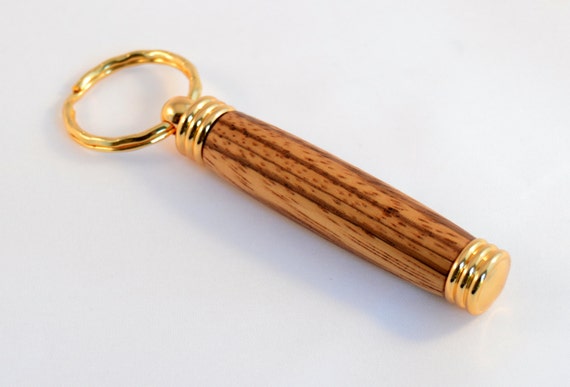 Wood Secret Compartment Keychain - Zebrawood with Gold Plating - Handcrafted by Whidden's Woodshop