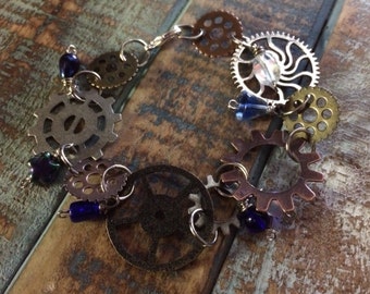 Steampunk Style Gear and Bead Bracelet