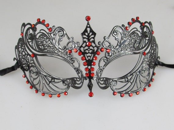 Beautiful Black Masquerade Mask with Exotic Ruby by RavishingArts