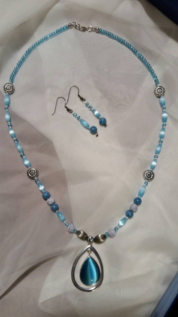 Baby Blue Necklace and Earrings by Mofabdesigns on Etsy