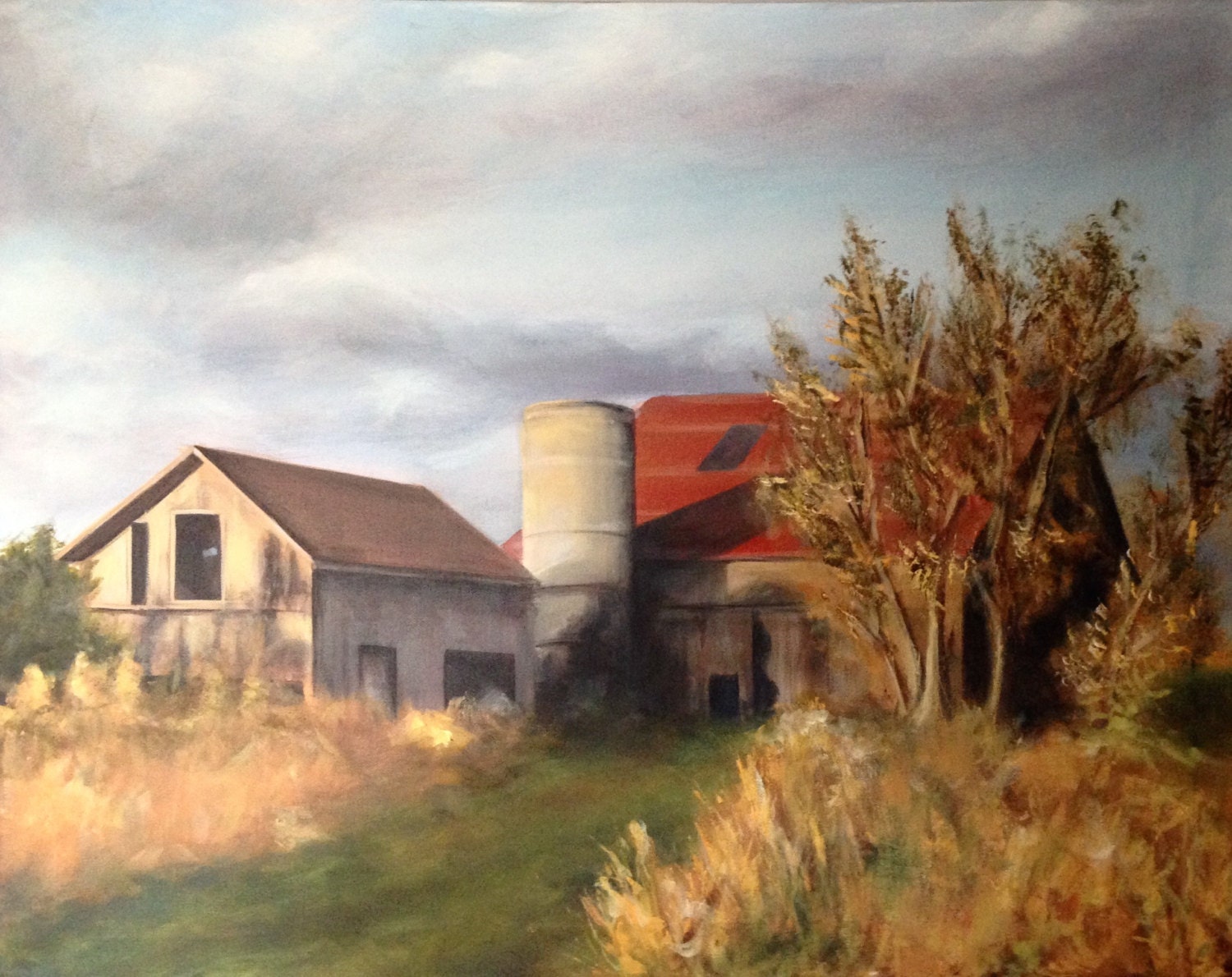 Original acrylic landscape painting barn painting