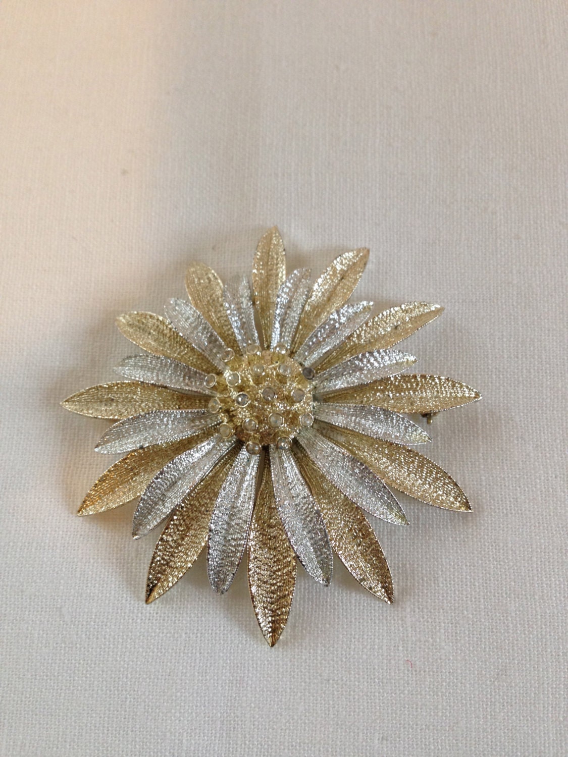 Emmons two tone crystal flower brooch