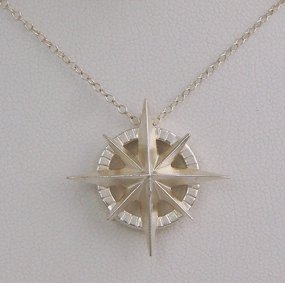 Sterling Silver Compass Rose Necklace By Capecoastaldesigns