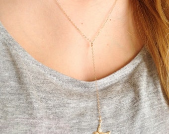 14k Gold Filled Bird Necklace, Layering Necklace, Lariat Necklace, Drop Chain Necklace, Minimalist Necklace, Dainty Bird Necklace, Gifts