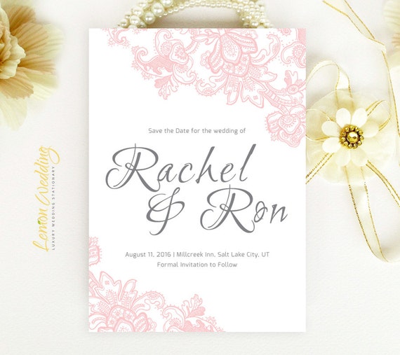 gsm wedding invitations paper for wedding grey Blush for Lace wedding Save  the  and pink Date cards