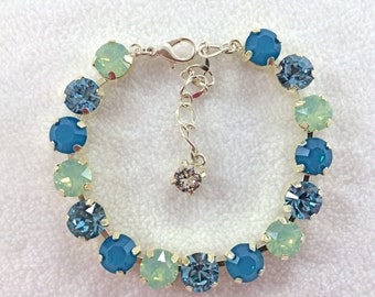 Swarovski Crystal Bright Turquoise Blue Tennis Bracelet 8mm