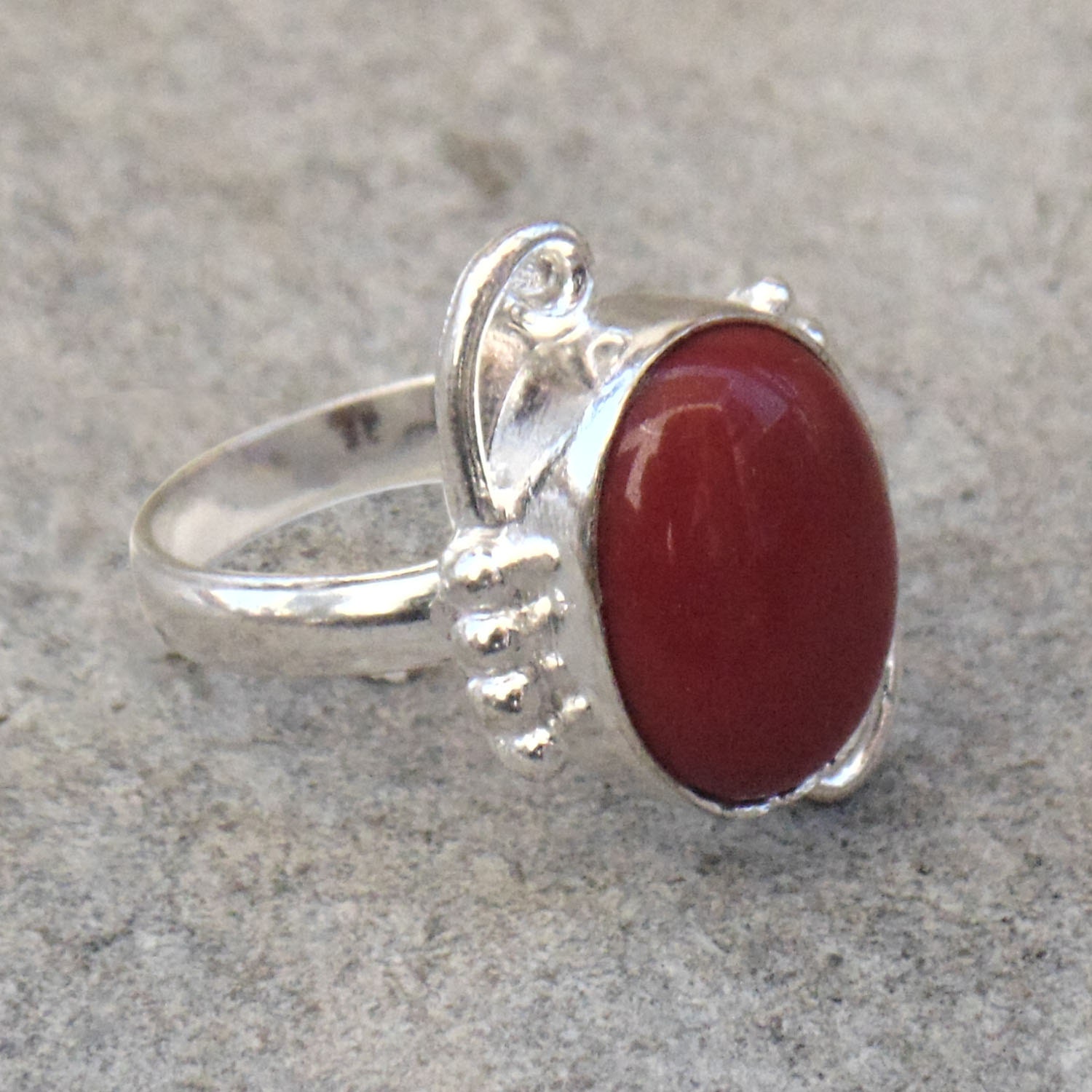 Sterling Silver Coral Gemstone Ring Gemstone Jewelry