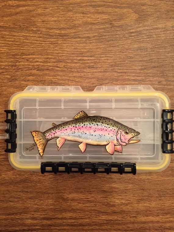 Items similar to Hand painted Rainbow Trout Tackle Box on Etsy