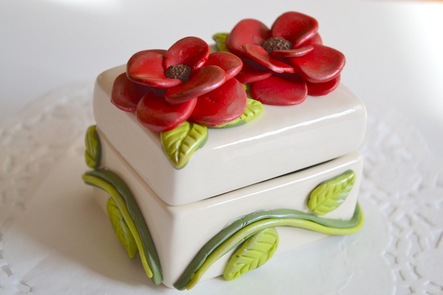 Flower Jewelry Box Polymer Clay Box Ring Box Trinket Box