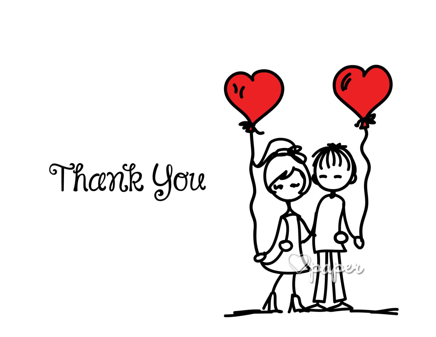 Stick Figure Bride Groom Printed Thank You Cards by HartPaper