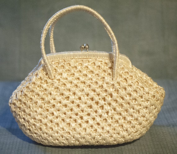 1950s Japanese Raffia Purse with Handles by TheMavenofVintage