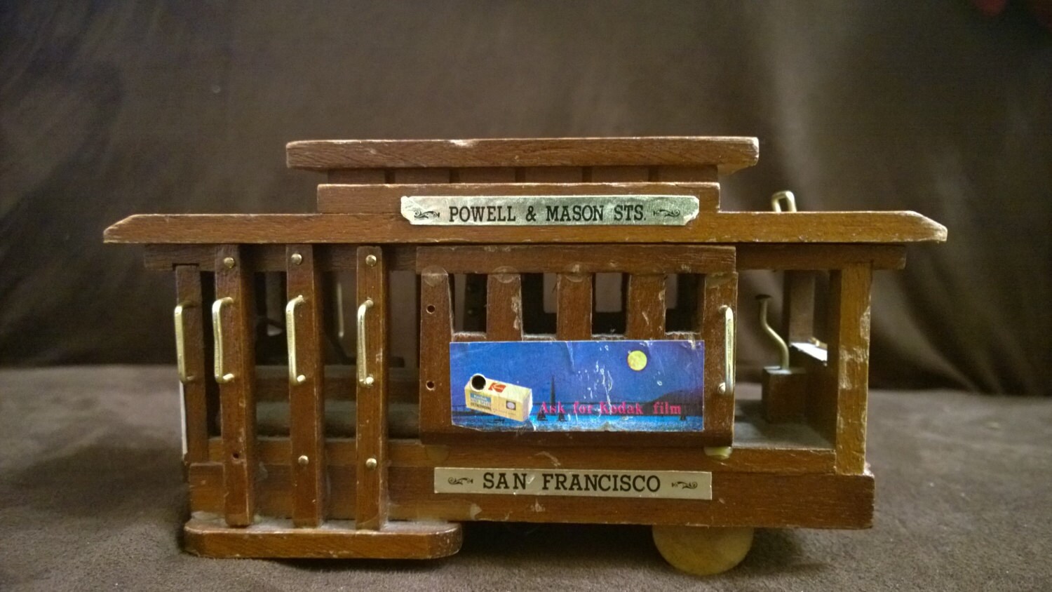Antique Wooden Rolling Train Music Box Toy by TresorsDeMichele