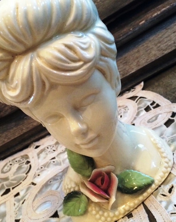Woman's Head Planter Vase Victorian Style