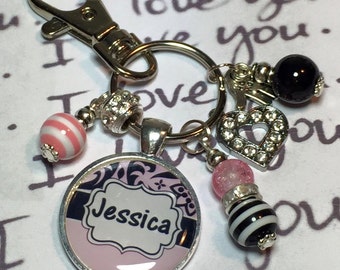 Personalised name keyring keychain bag charm