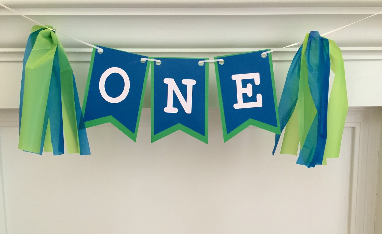 Boy s First  Birthday  Banner  Blue and green by 
