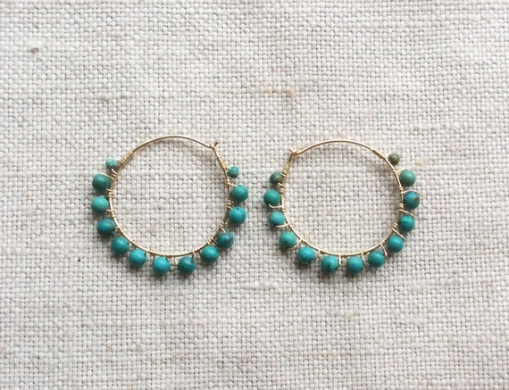 Turquoise Hoop Earring Turquoise Earring Gold by SforSparkleShop