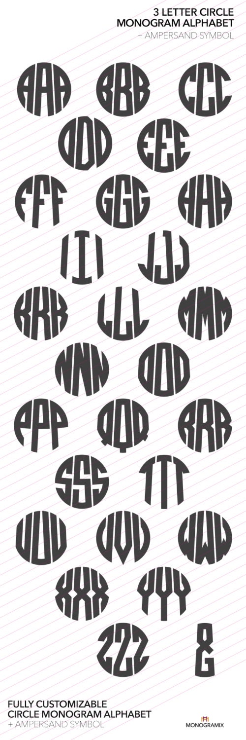 Download 3 Letter Circle Monogram Alphabet Ai EPS SVG DXF Studio