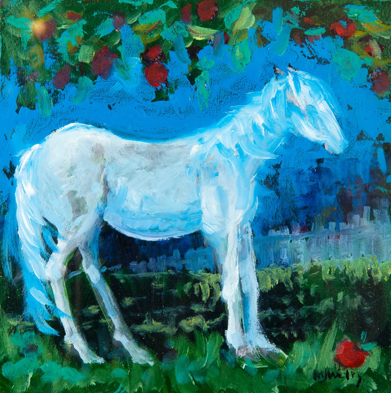 White Horse Resting Acrylic Painting by MaryWeltyArt on Etsy