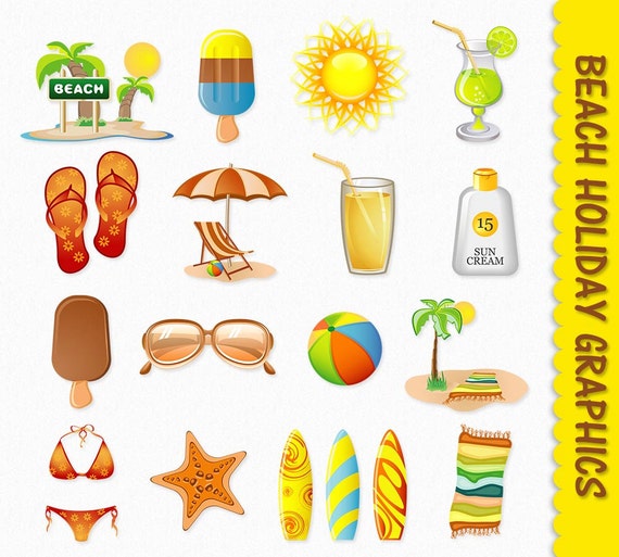 Beach Clip Art Graphics Travel Clipart Scrapbook Sun Palm Tree Ice Cream Surfboard Tropical Ocean Holiday Digital PNG JPG Vector Commercial Beach Clip Art Graphics Travel Clipart Scrapbook Sun Palm Tree Ice Cream Surfboard Tropical Ocean Holiday Digital PNG JPG Vector Commercial