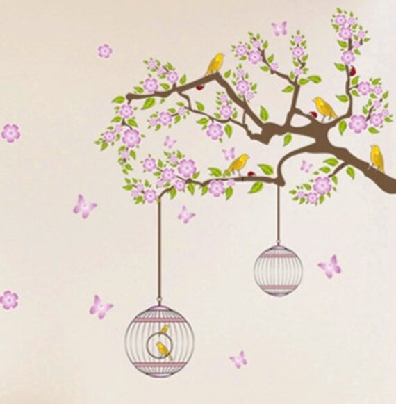 Nursery Wall Decal Nursery Flower Bird Wall Decal Animal