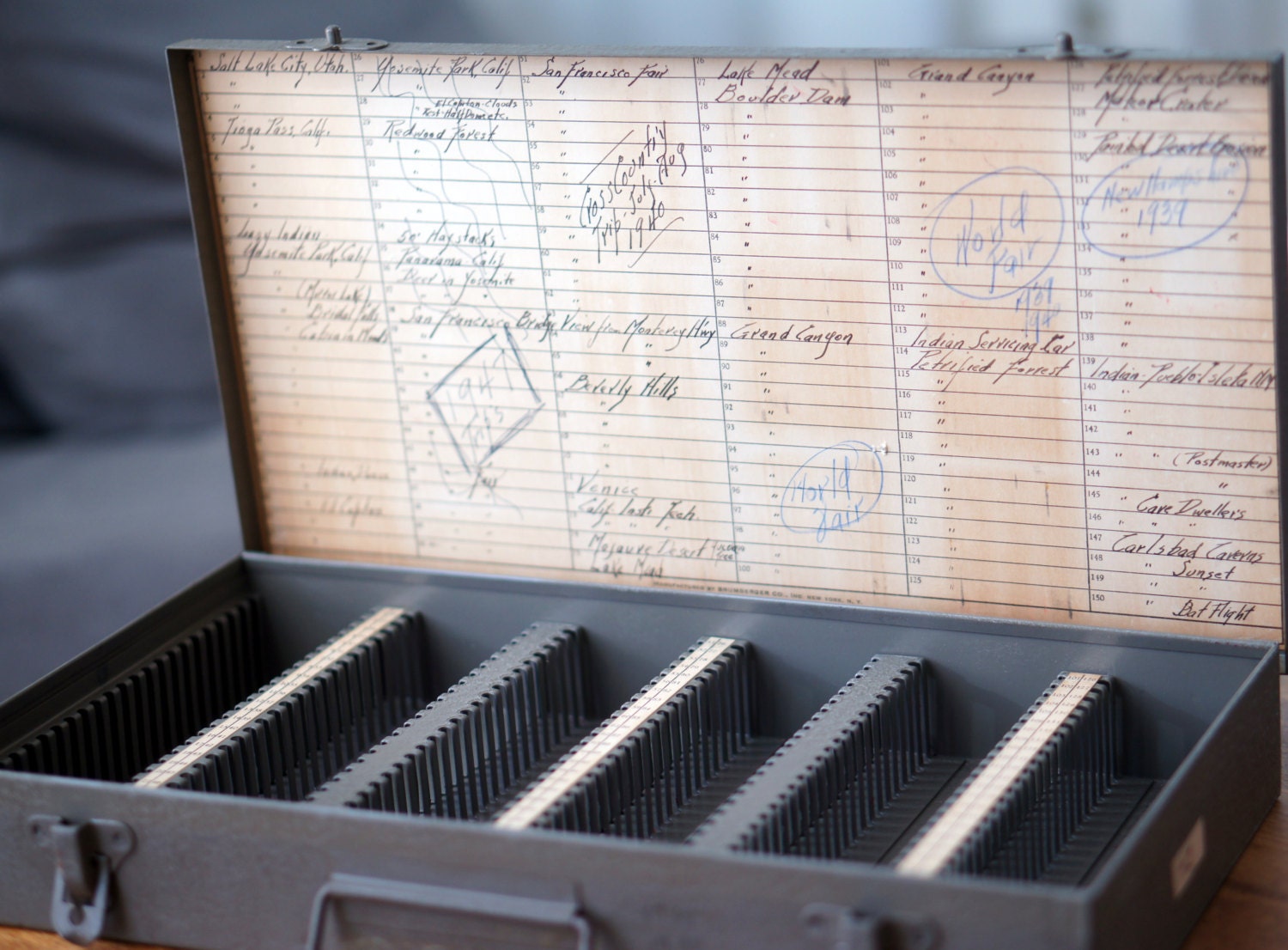 Vintage Metal Slide Box by Brumberger with Travel Ephemera Haute Juice