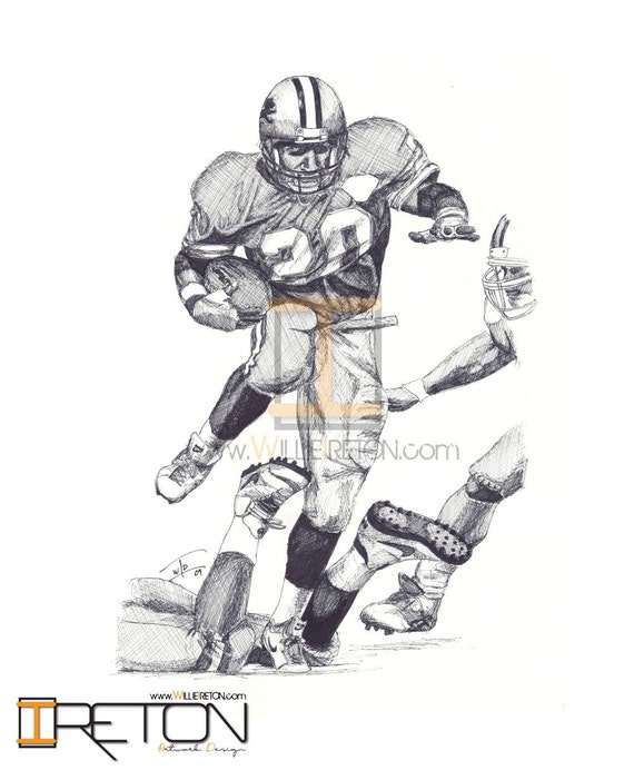 Items similar to Detroit Lions Barry Sanders Ink Drawing - Print on Etsy