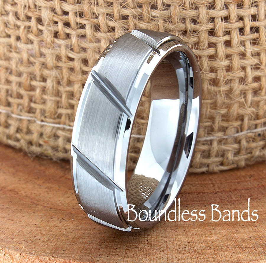 Tungsten Band 7mm Stepped Edges Slanted Custom Laser Engraved Tungsten Anniversary Ring Couple Wedding Bands Ring For Him Mens Wedding Ring