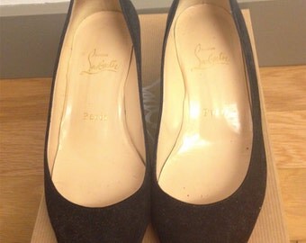 Christian Louboutin Black Suede Wedge Shoes Heels Women's US Size 7 UK Size 37