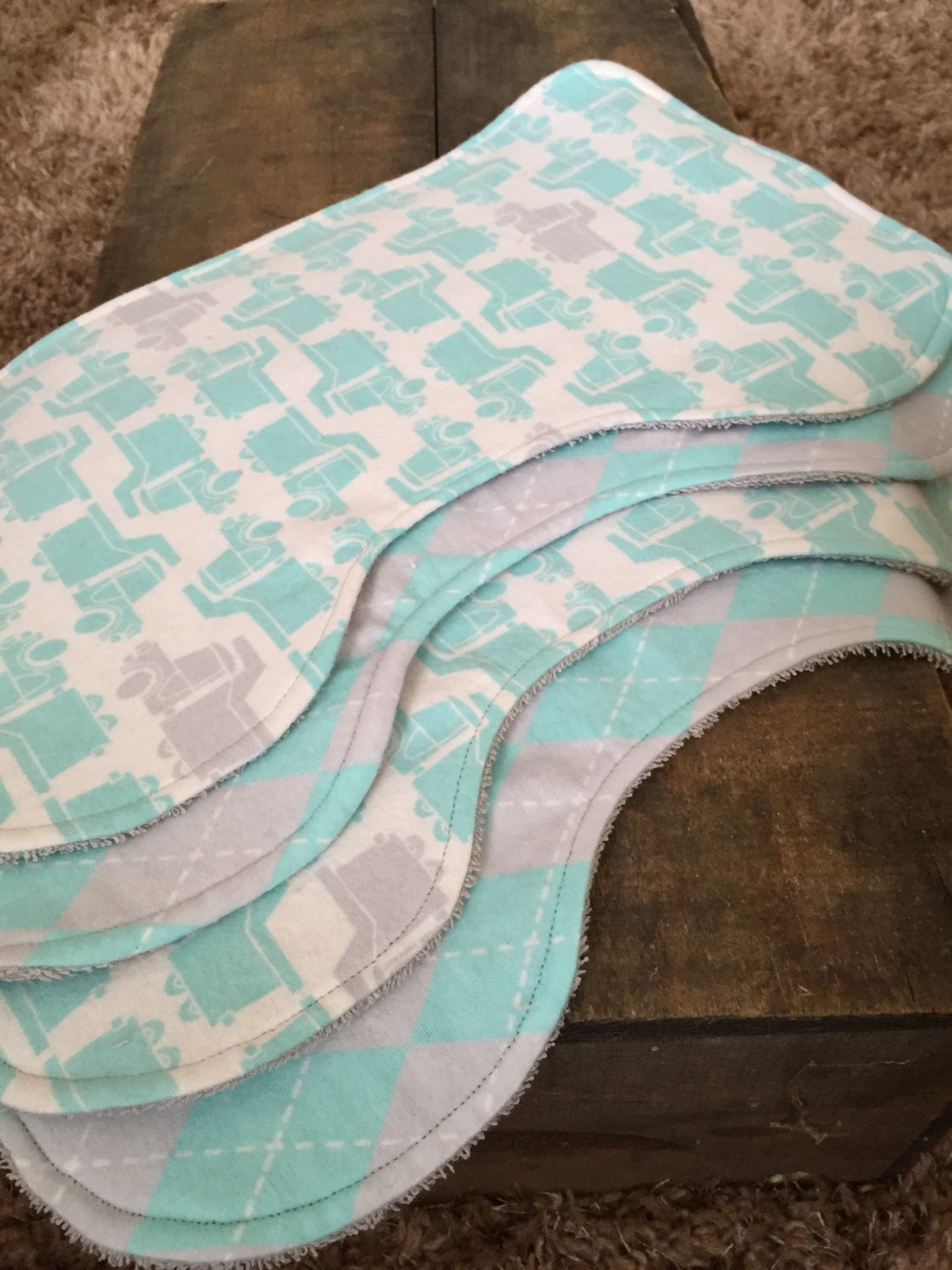 Turquoise and Grey Burp Cloths Baby Boy Burp Cloths Tonka