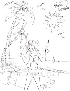 Beach Girl Coloring Page