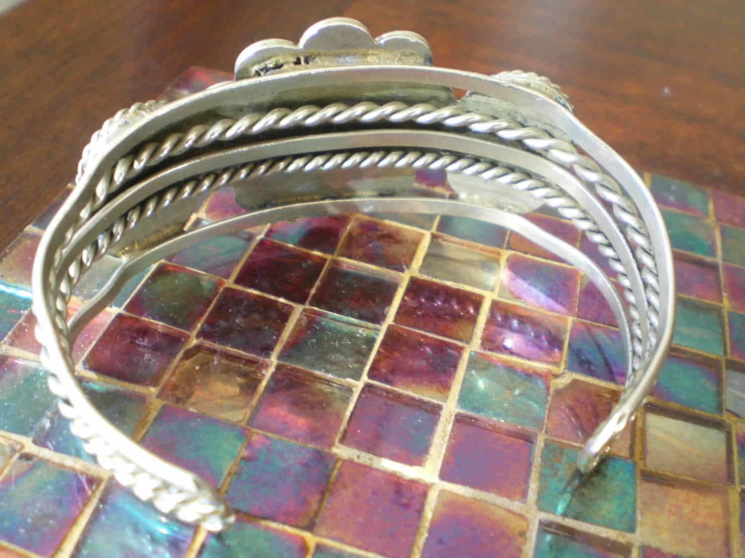 Vintage Mexican Silver and Abalone Cuff Bracelet Beautiful