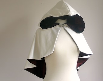 Assassin's Style Hooded Cape white faux leather cosplay capelet with satin lining
