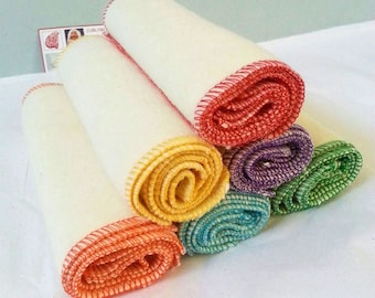 18 Organic Baby Wipes - Cloth Diaper Wipes - Organic Washcloths - Hemp Organic Cotton Fleece - 7"square - rainbow