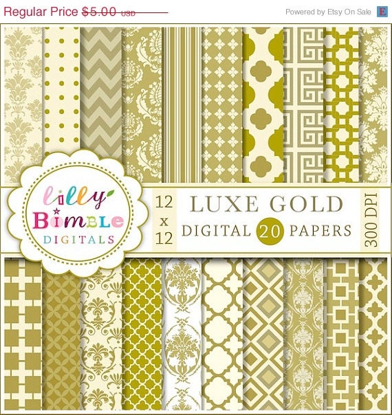 50% off LUXE Gold Digital Papers Pack 20 Digital Papers Commercial Use Il_570xn