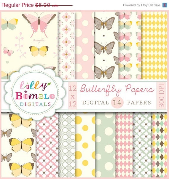 50% off Butterfly Garden digital papers in pastel colors Download Scrapbook paper butterflies Instant Download Il_570xn