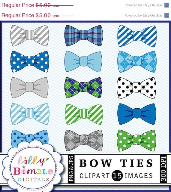 50% off Bow ties clipart 15 bowties blue, gray, striped, polka dots commercial use included INSTANT DOWNLOAD Il_570xn
