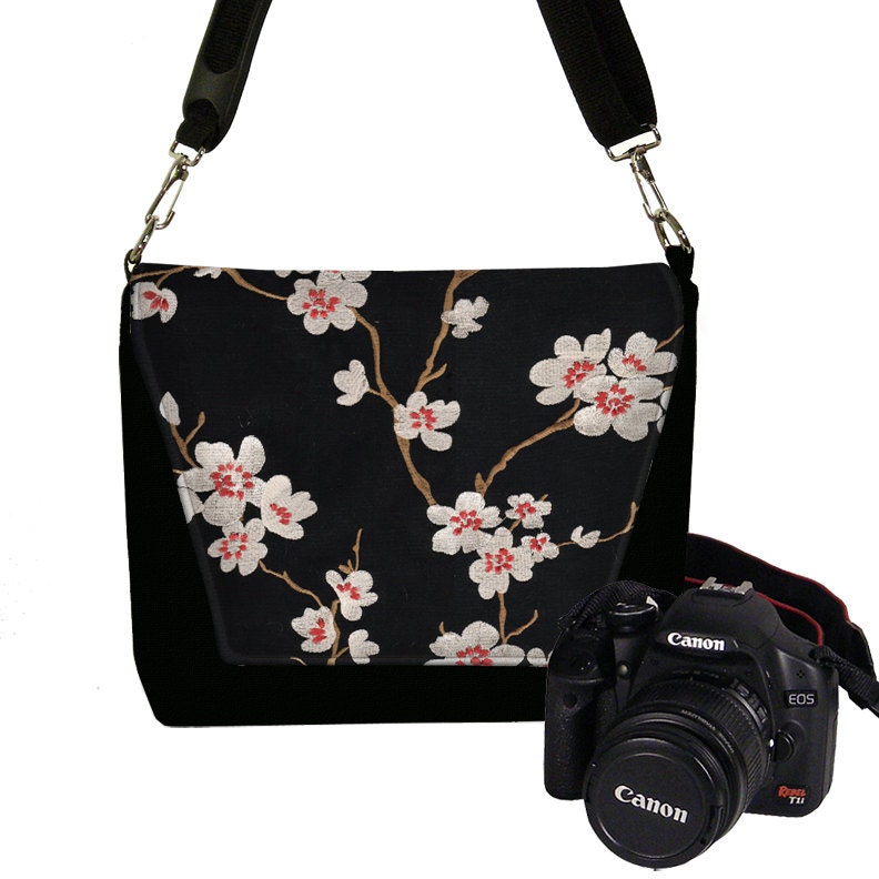 Womens Dslr Camera Bag Purse Asian Plum Blossom Messenger Bag